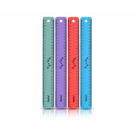Helix Flexible Translucent Tinted or Solid Colours Plastic 30cm Ruler-7 colours