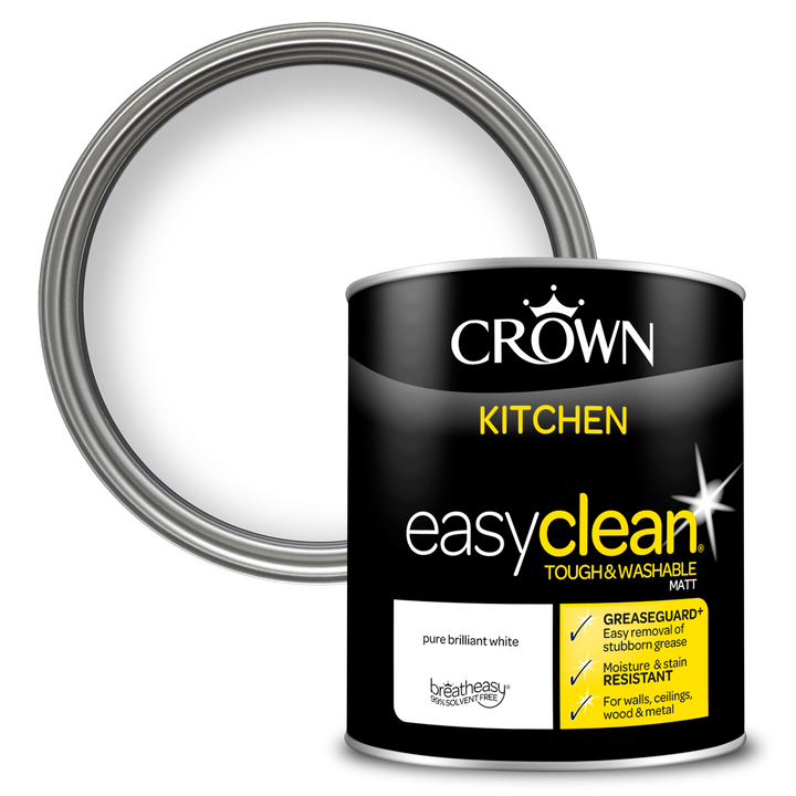 Crown Easyclean Pure Brilliant White Kitchen Paint Matt 1L/2.5L