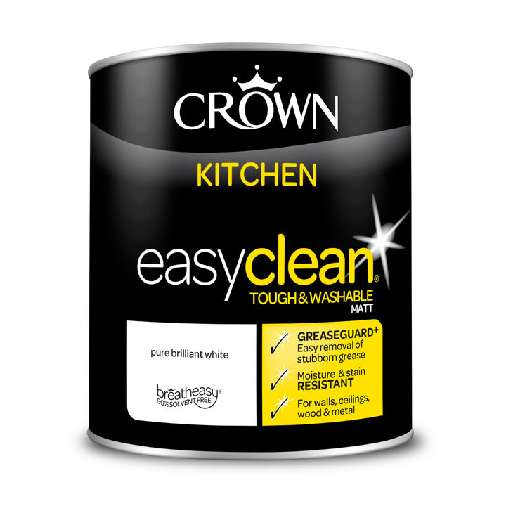 Crown Easyclean Pure Brilliant White Kitchen Paint Matt 1L/2.5L