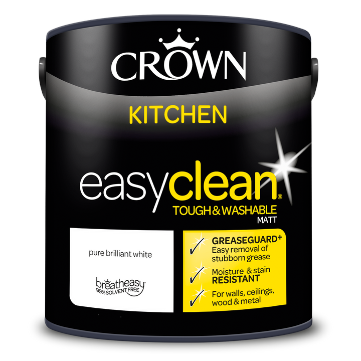 Crown Easyclean Pure Brilliant White Kitchen Paint Matt 1L/2.5L