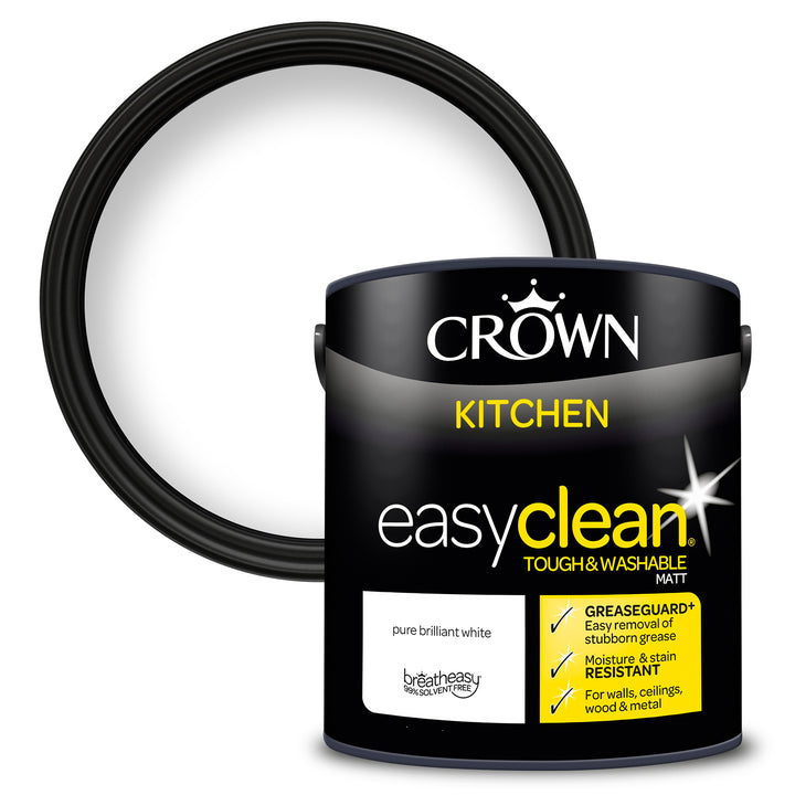 Crown Easyclean Pure Brilliant White Kitchen Paint Matt 1L/2.5L