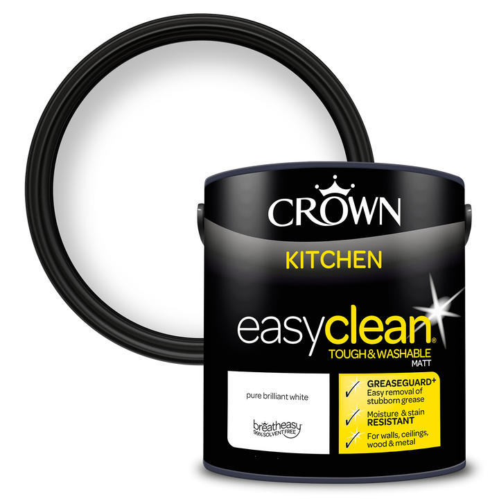 Crown Easyclean Pure Brilliant White Kitchen Paint Matt 1L/2.5L