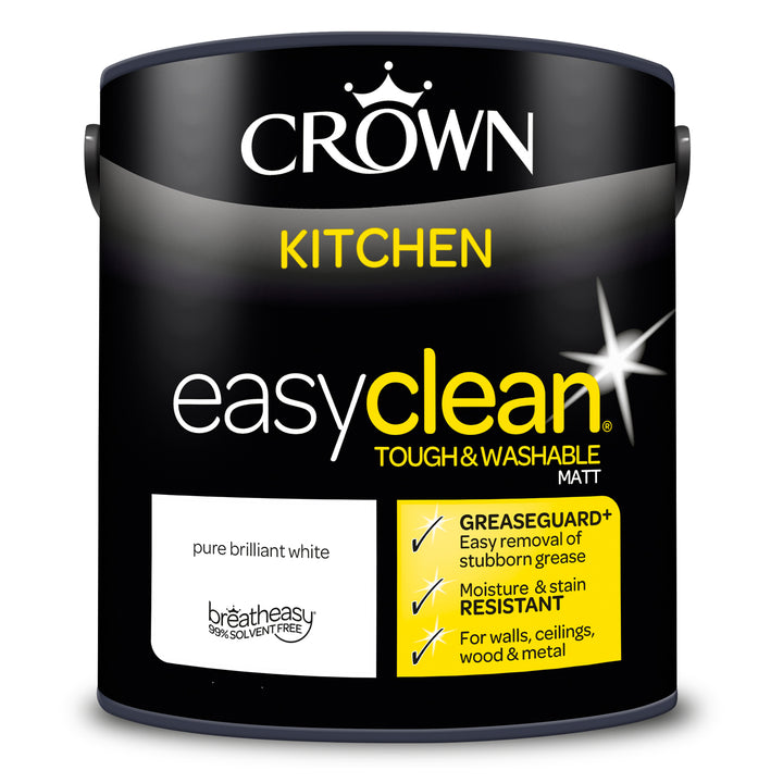 Crown Easyclean Pure Brilliant White Kitchen Paint Matt 1L/2.5L