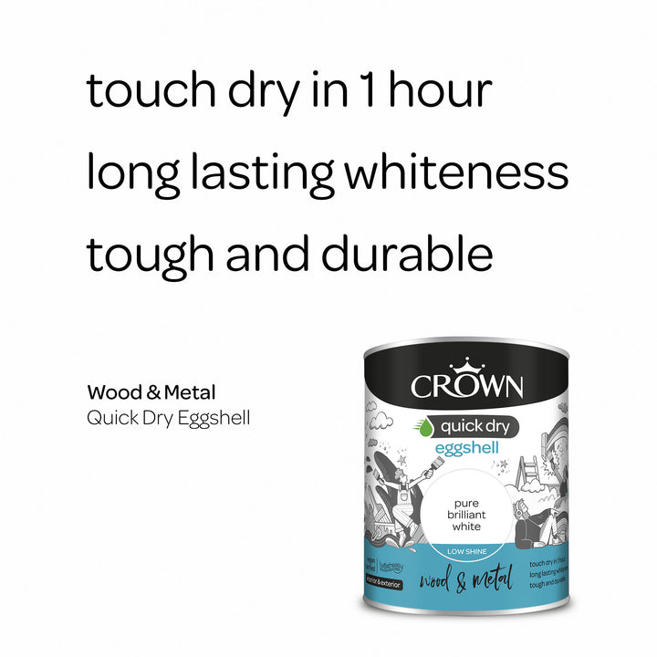 Crown Quick Dry Paint Eggshell White 750ml/2.5l
