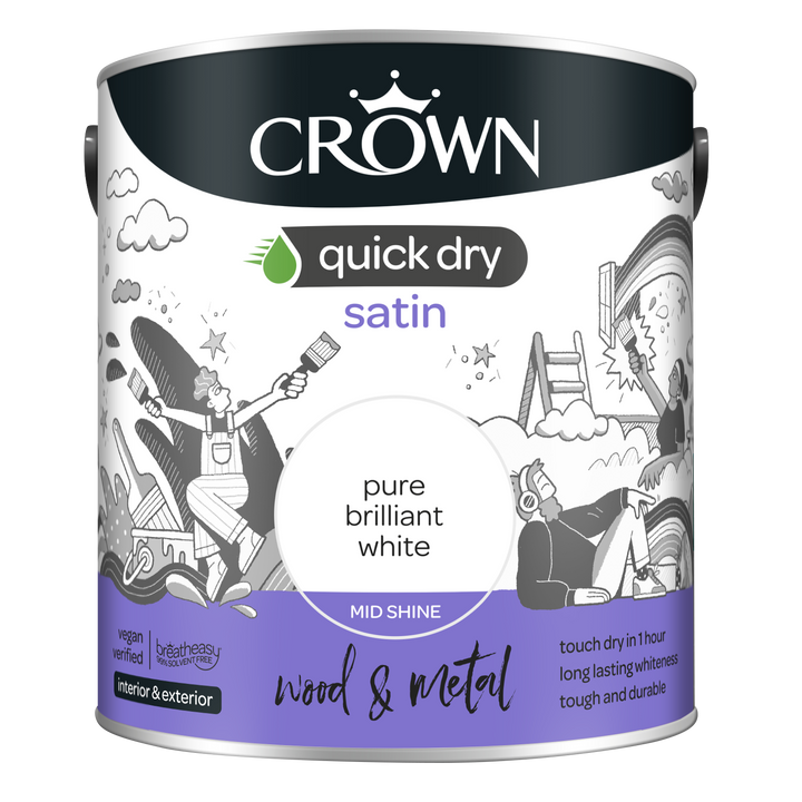 Crown Quick Dry Paint Gloss/Satin Pure Brilliant White 750ml/2.5l