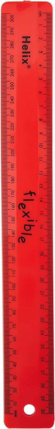 Helix Flexible Translucent Tinted or Solid Colours Plastic 30cm Ruler-7 colours