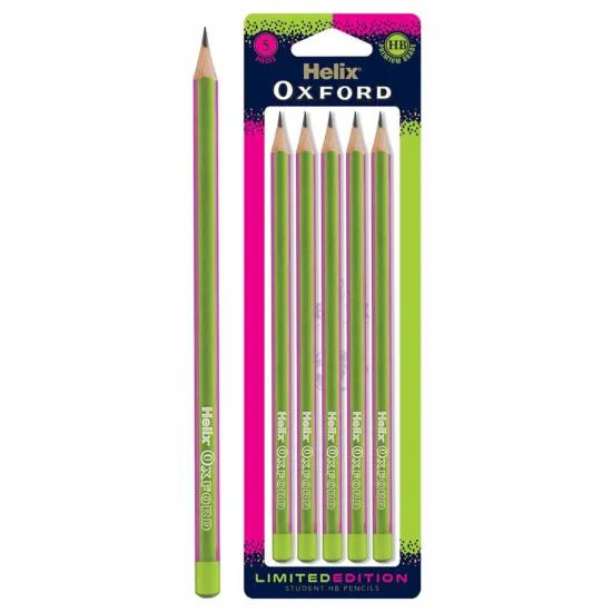 Helix Oxford Clash 5 Pack Pencils Pink+Green