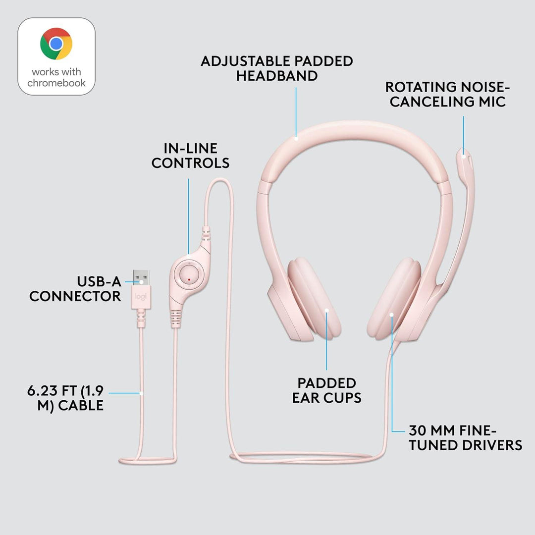 Logitech Wired Headset, Stereo Headphones with Noise-Cancelling Microphone, USB, In-Line Controls PC/Mac/Laptop H390