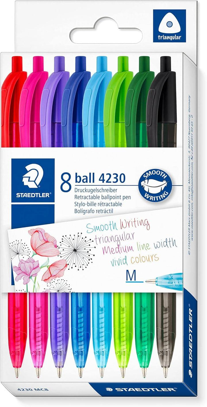 STAEDTLER 4230 MC8 Retractable Rainbow Ballpoint Pen - Assorted Colours (Pack of 8)