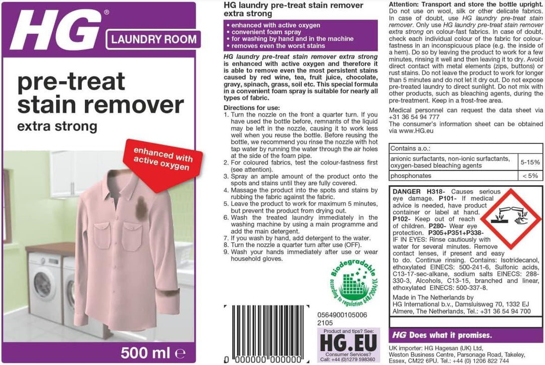 HG Laundry Pre-Treat Stain Remover Extra Strong 500ML