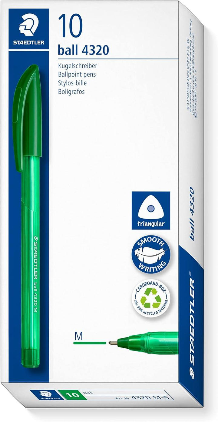 STAEDTLER 4320 M-5 Stick Rainbow Ballpoint Pen - Green (Box of 10)