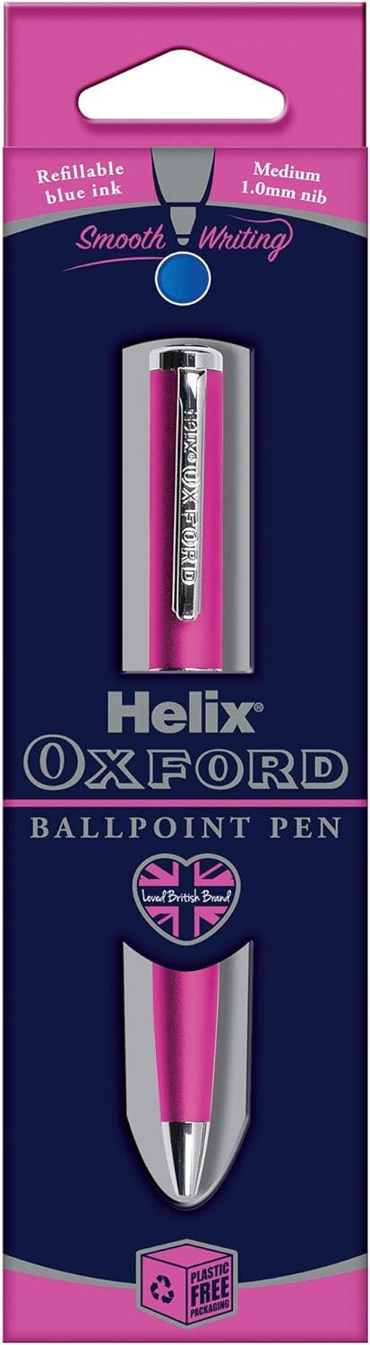 Helix Oxford Premium Pink Ballpoint Pen (Blue Ink) - Plastic Free Packaging, 209822