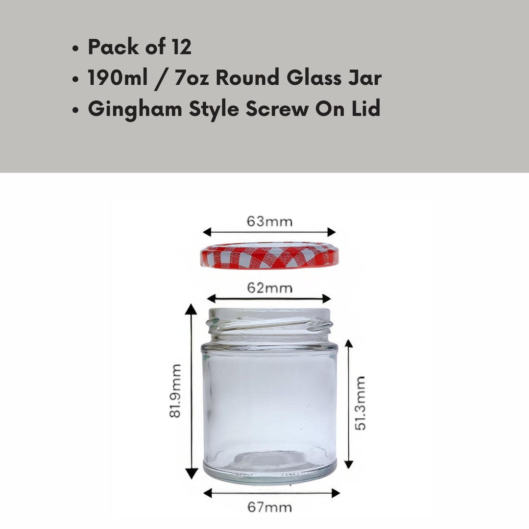 COS Glass Panelled Round Jam Jars + Red Gingham Lids: 190ml