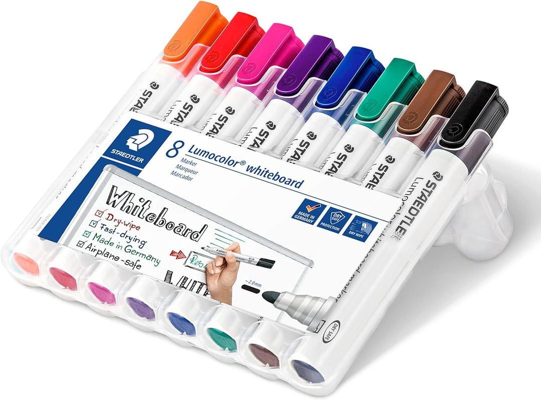 STAEDTLER 351 WP8 Lumocolor Whiteboard Marker Bullet Tip - Assorted Colours (Pack of 8)