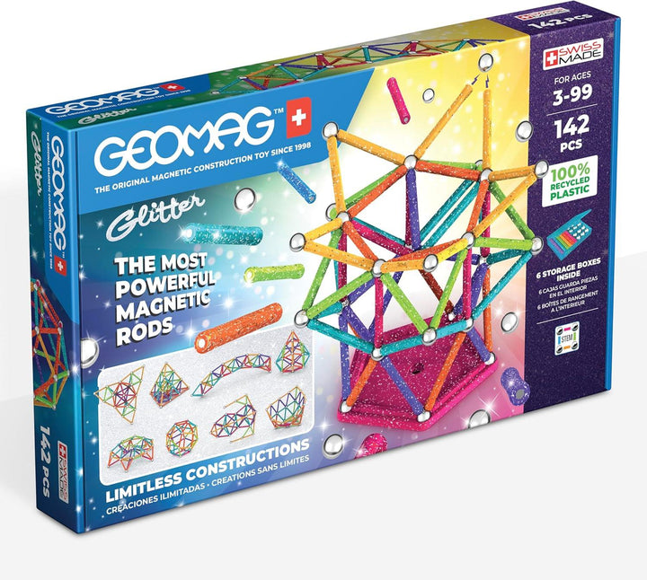 Geomag Recycled Glitter Magnetic Construction Set, 35 Pieces, 100% Recycled Plastic, White