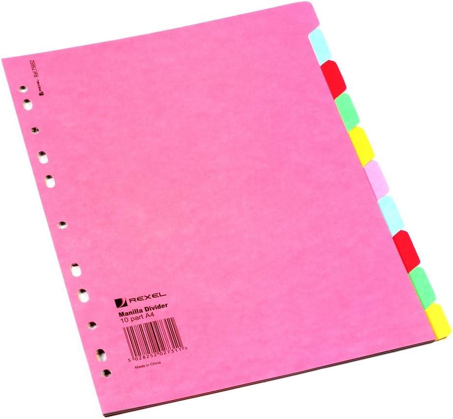 Rexel Manilla A4 Dividers 10 Part - Assorted Colours