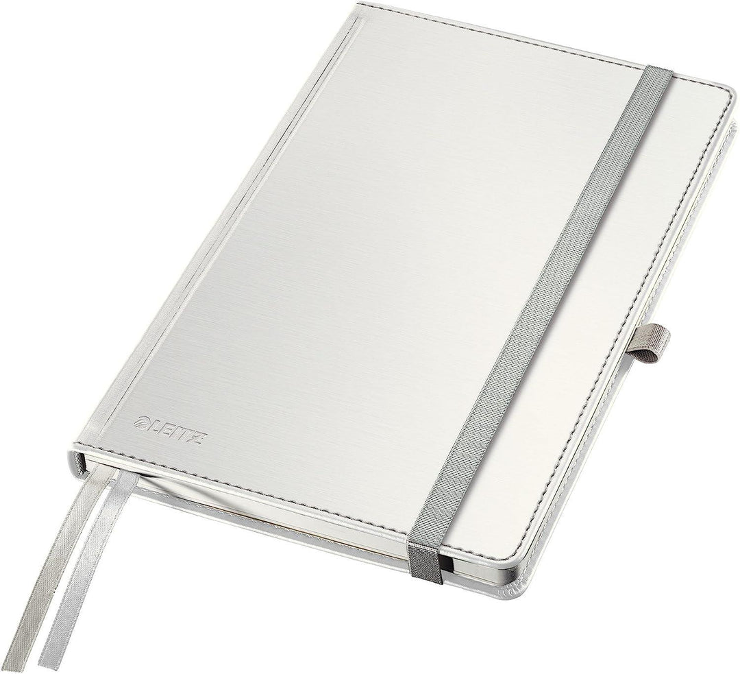 Leitz A5 Hard Cover Notebook, Arctic white Ruled, With 2 Bookmarks