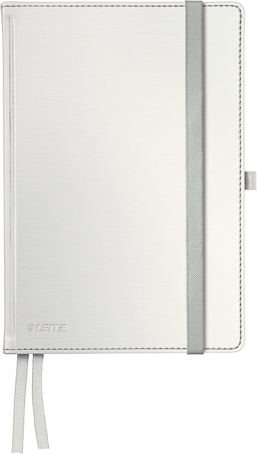 Leitz A5 Hard Cover Notebook, Arctic white Ruled, With 2 Bookmarks