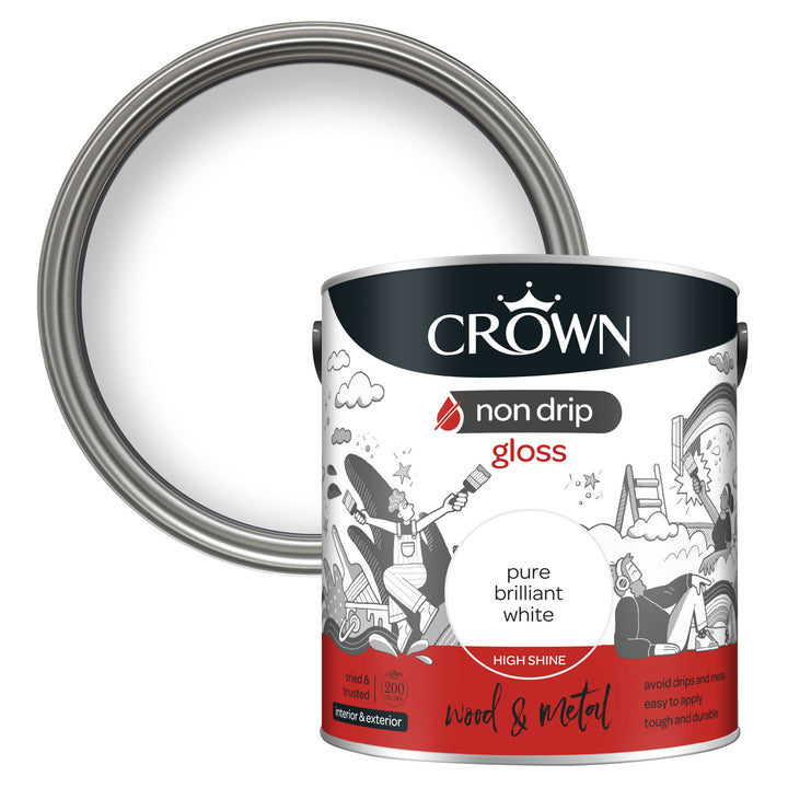 Crown Gloss Paint Non-Drip Pure Brilliant White 750ml/2.5l