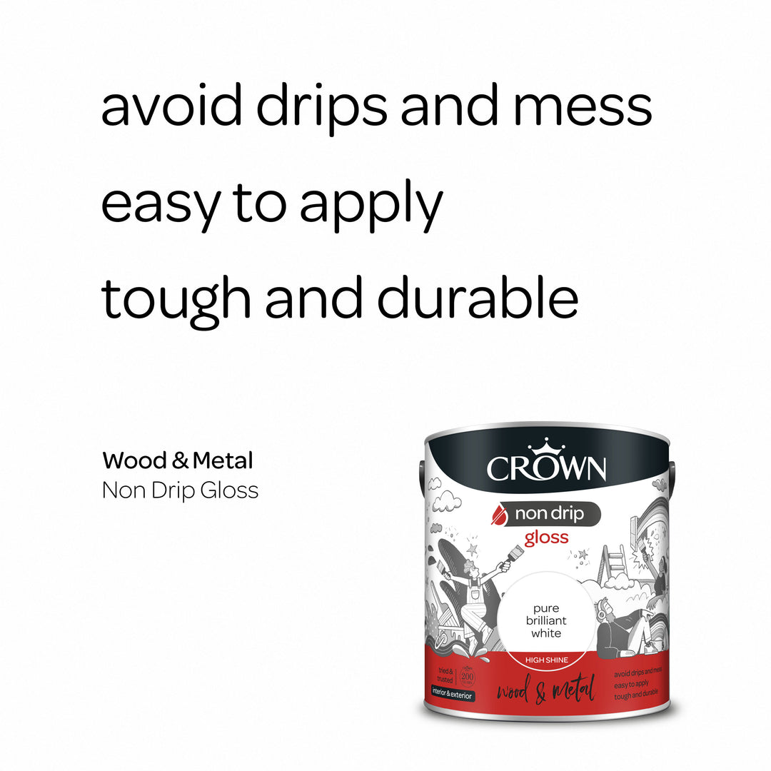 Crown Gloss Paint Non-Drip Pure Brilliant White 750ml/2.5l