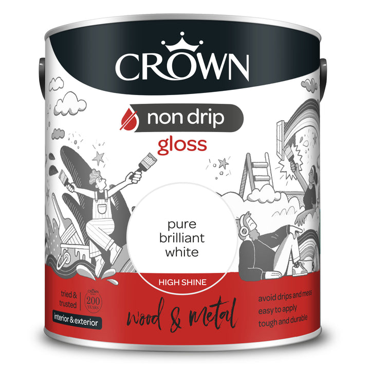 Crown Gloss Paint Non-Drip Pure Brilliant White 750ml/2.5l