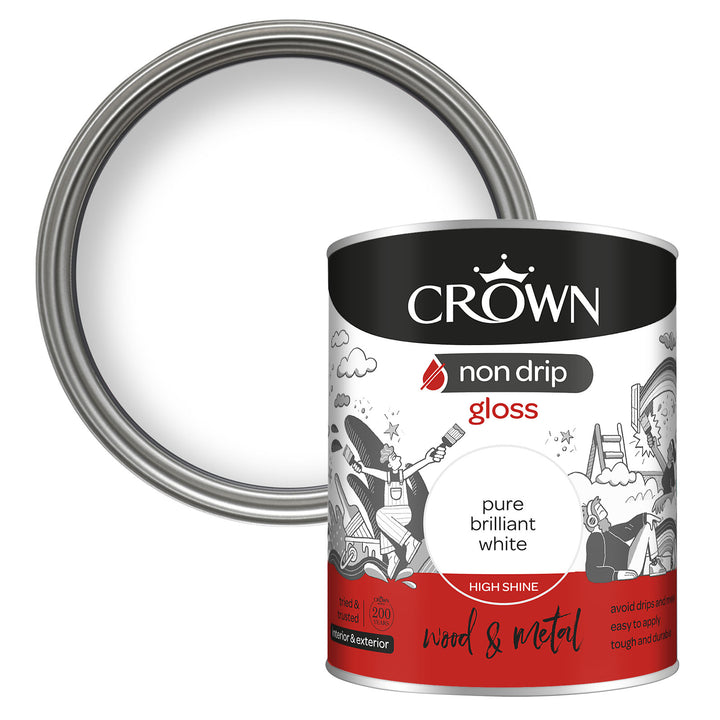 Crown Gloss Paint Non-Drip Pure Brilliant White 750ml/2.5l