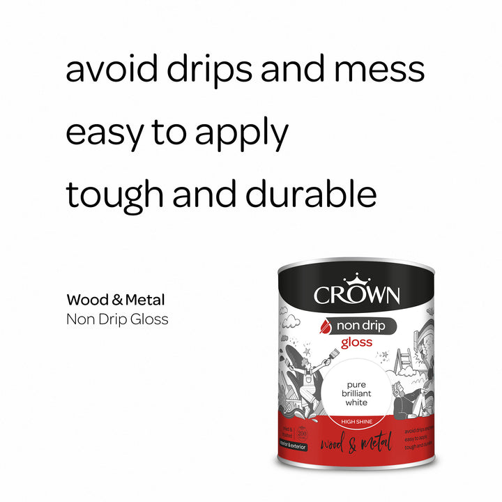 Crown Gloss Paint Non-Drip Pure Brilliant White 750ml/2.5l