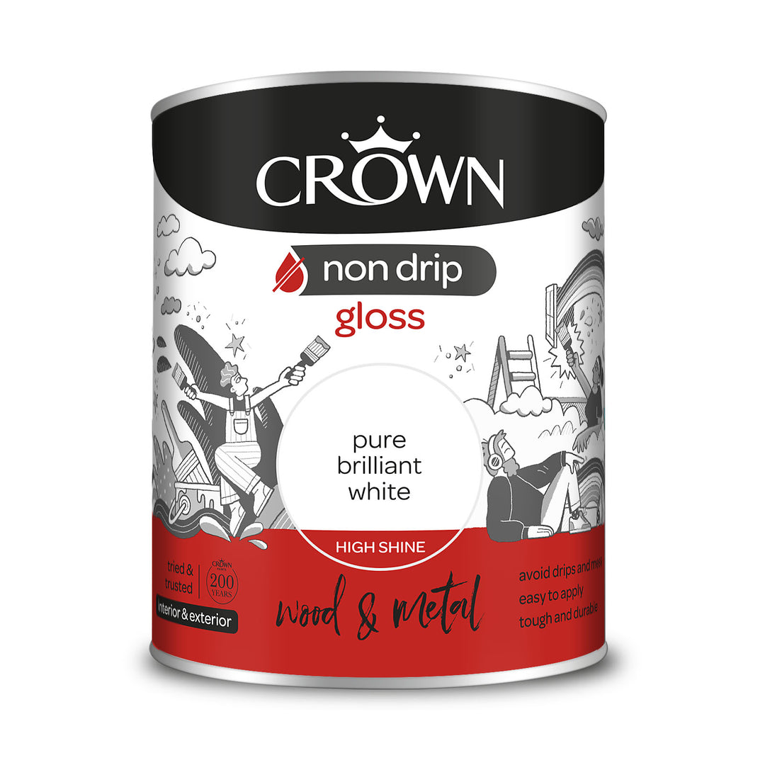 Crown Gloss Paint Non-Drip Pure Brilliant White 750ml/2.5l