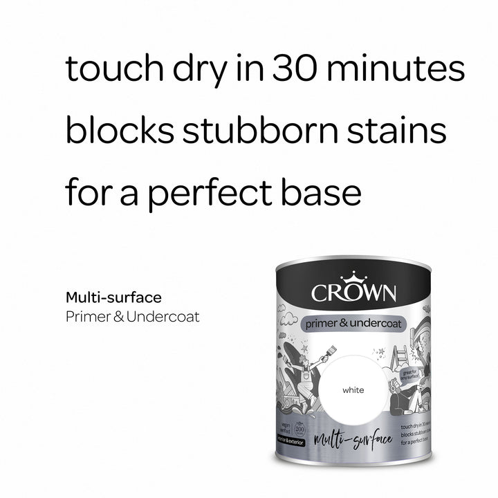 Crown Quick Dry Paint Primer Undercoat Multi Surface 750ml/2.5ml