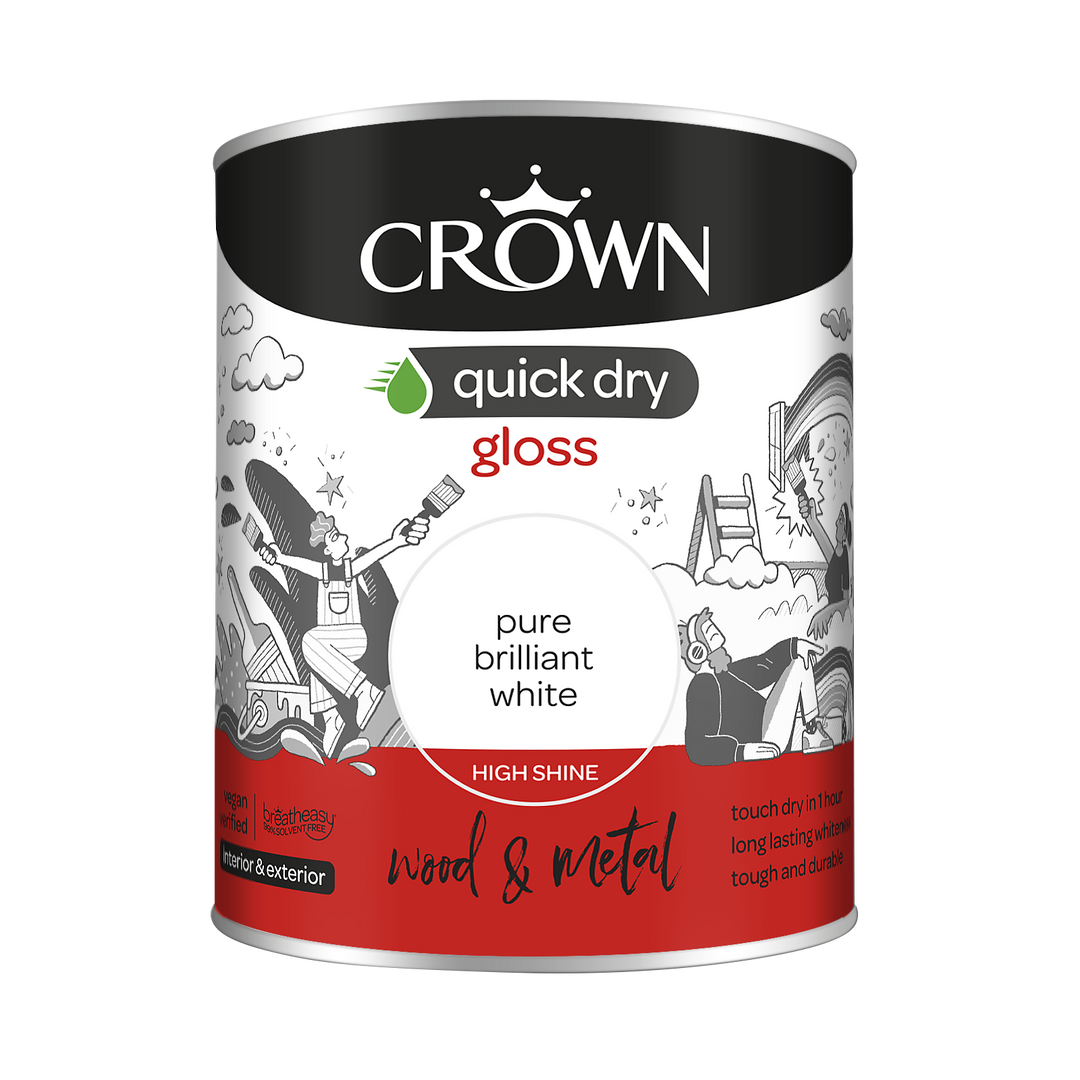 Crown Quick Dry Paint Gloss/Satin Pure Brilliant White 750ml/2.5l