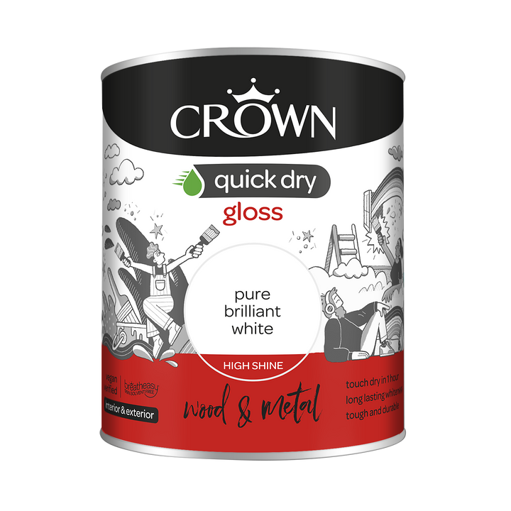 Crown Quick Dry Paint Gloss/Satin Pure Brilliant White 750ml/2.5l