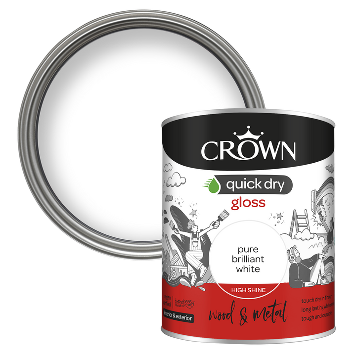Crown Quick Dry Paint Gloss/Satin Pure Brilliant White 750ml/2.5l
