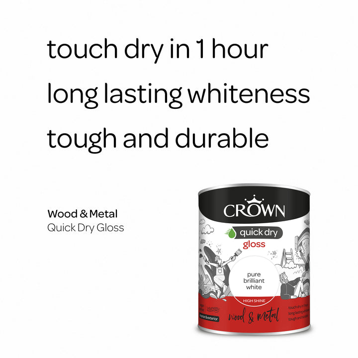 Crown Quick Dry Paint Gloss/Satin Pure Brilliant White 750ml/2.5l