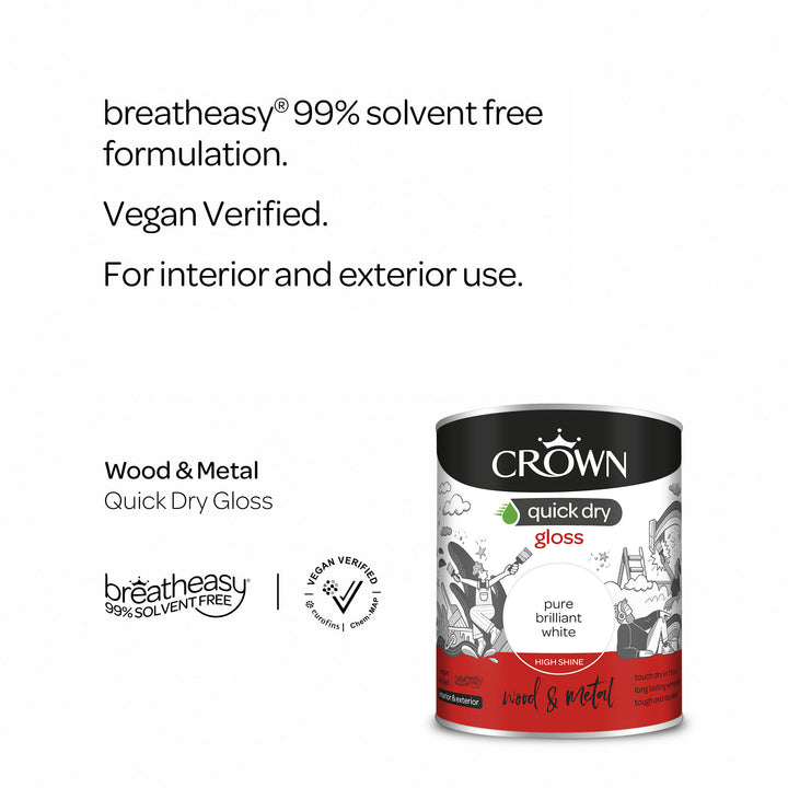 Crown Quick Dry Paint Gloss/Satin Pure Brilliant White 750ml/2.5l