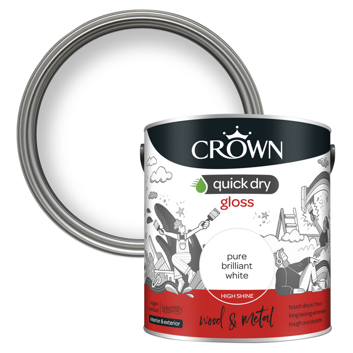 Crown Quick Dry Paint Gloss/Satin Pure Brilliant White 750ml/2.5l