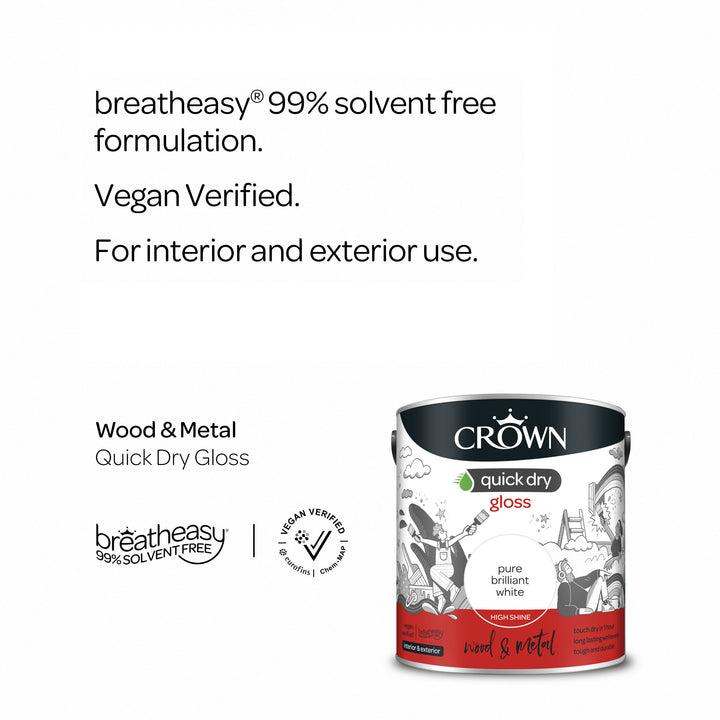 Crown Quick Dry Paint Gloss/Satin Pure Brilliant White 750ml/2.5l