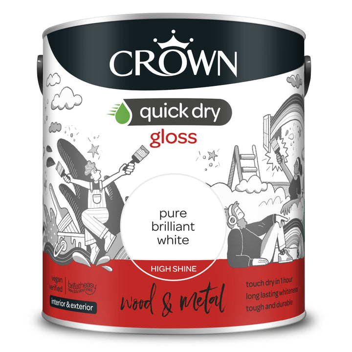 Crown Quick Dry Paint Gloss/Satin Pure Brilliant White 750ml/2.5l