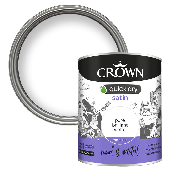 Crown Quick Dry Paint Gloss/Satin Pure Brilliant White 750ml/2.5l