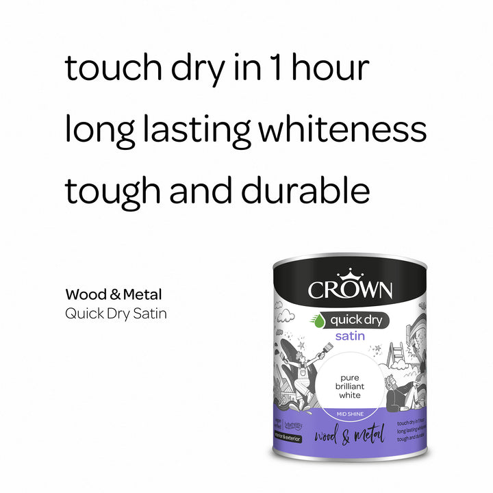 Crown Quick Dry Paint Gloss/Satin Pure Brilliant White 750ml/2.5l