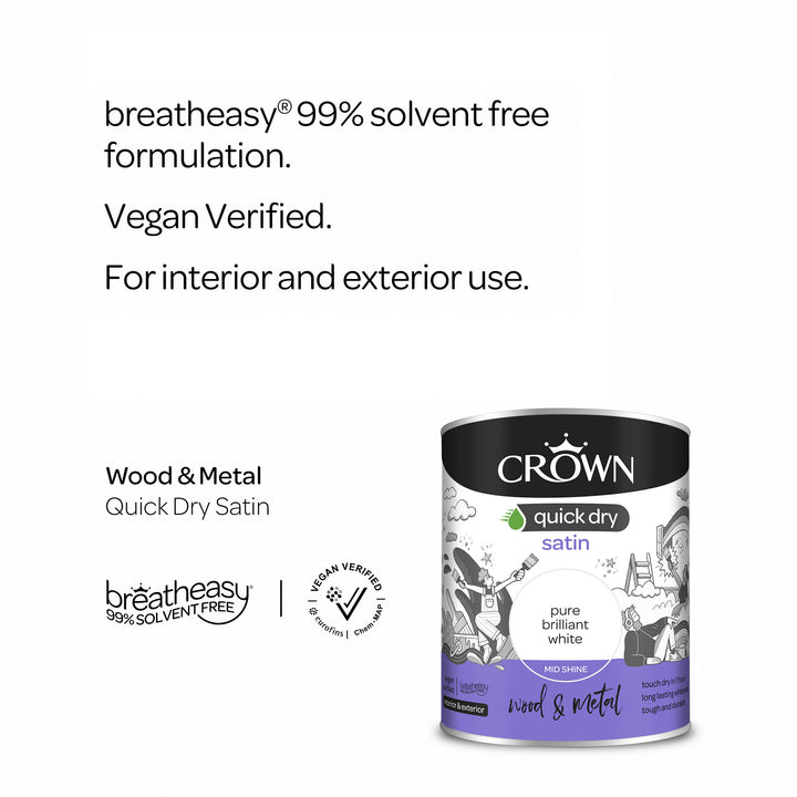 Crown Quick Dry Paint Gloss/Satin Pure Brilliant White 750ml/2.5l