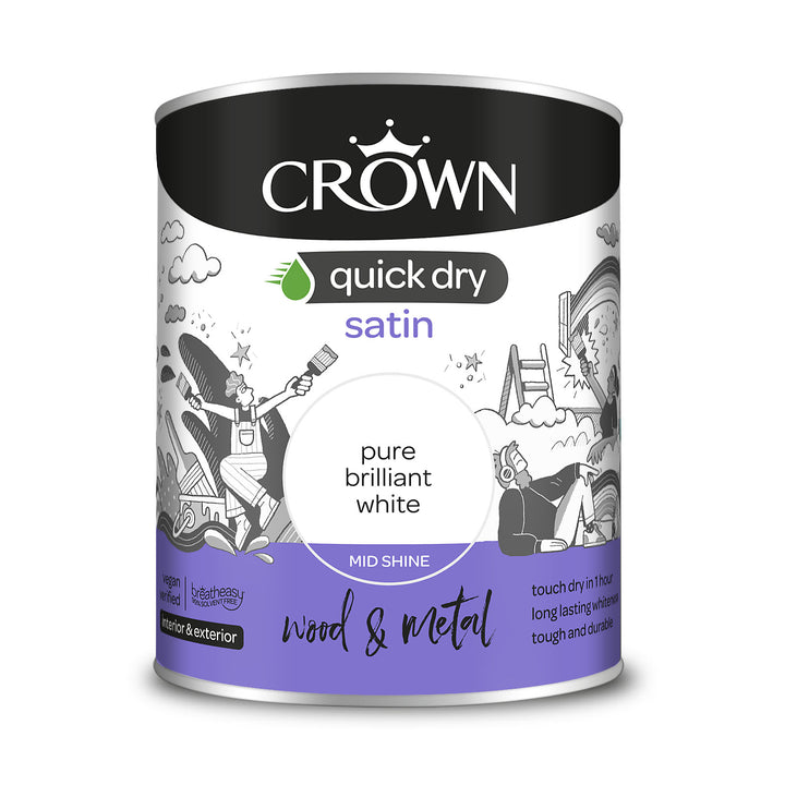 Crown Quick Dry Paint Gloss/Satin Pure Brilliant White 750ml/2.5l