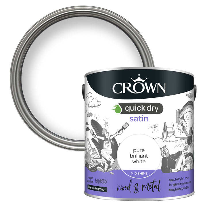 Crown Quick Dry Paint Gloss/Satin Pure Brilliant White 750ml/2.5l