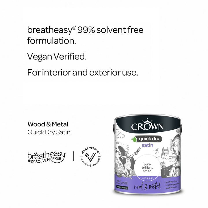 Crown Quick Dry Paint Gloss/Satin Pure Brilliant White 750ml/2.5l
