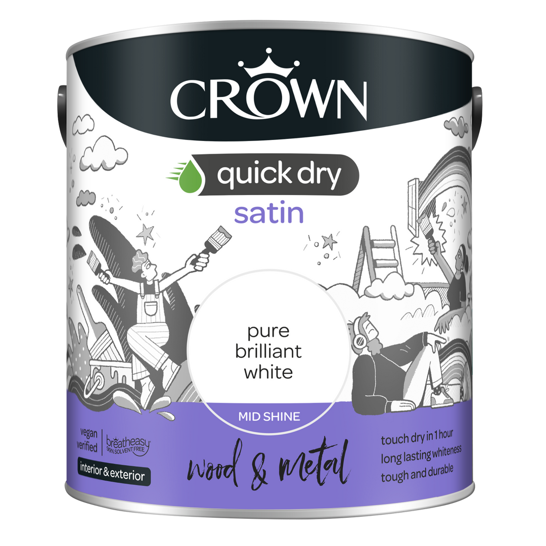 Crown Quick Dry Paint Gloss/Satin Pure Brilliant White 750ml/2.5l