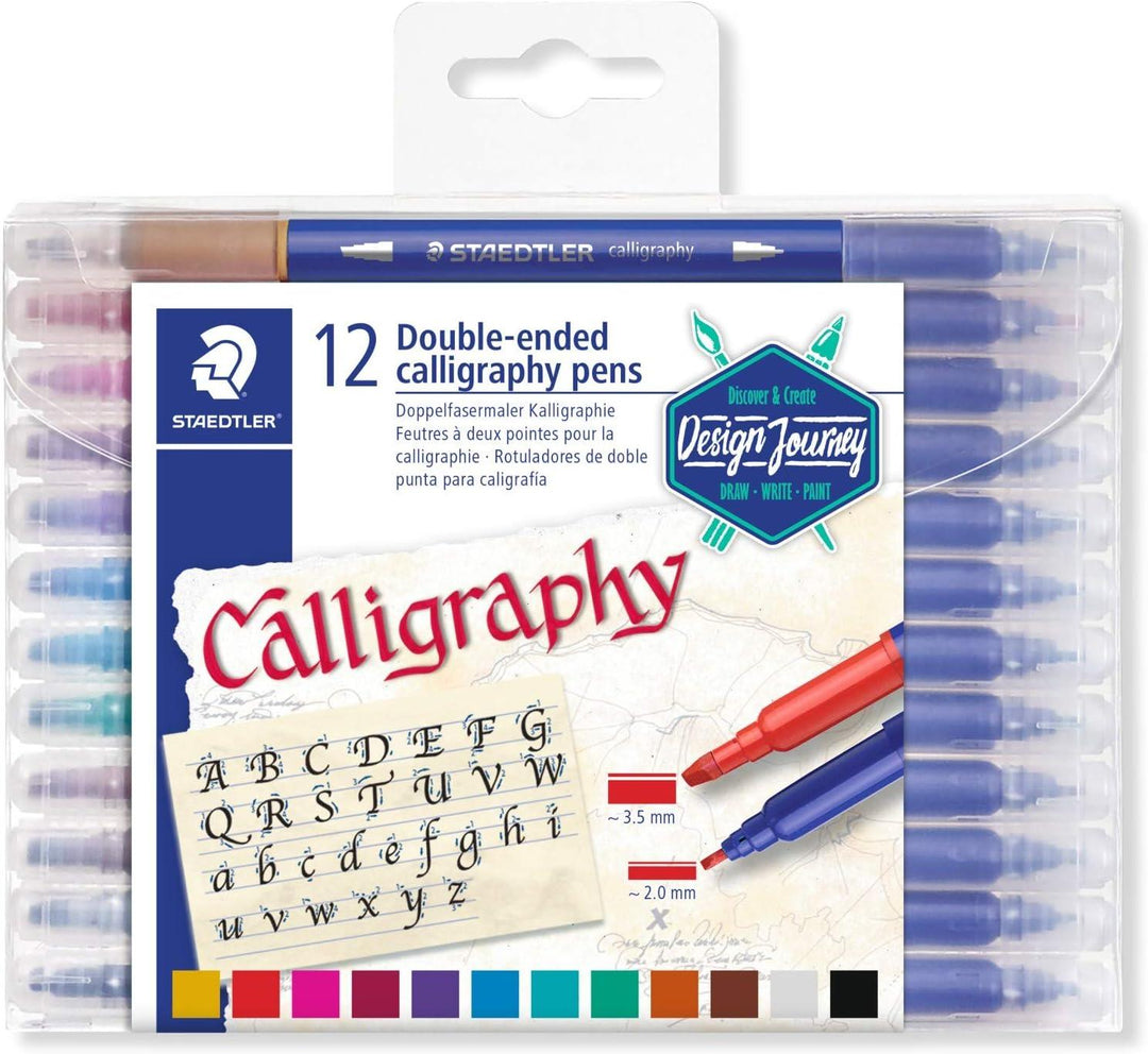 Staedtler 3005 TB12 Double-Ended Calligraphy Pen - Assorted Colours 12 Count (Pack of 1) Multicolor