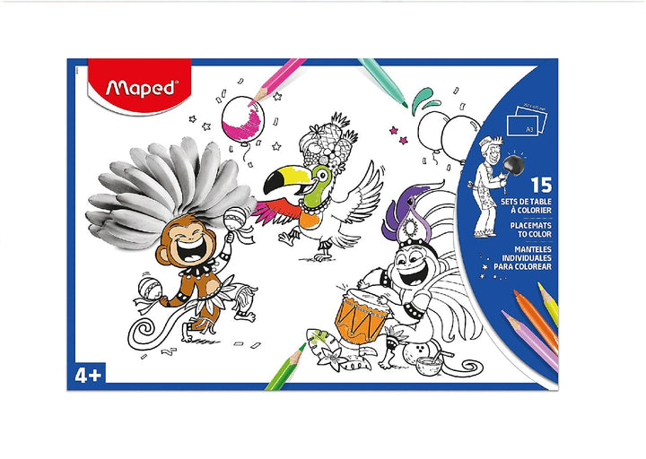 Maped Colouring Place Mat Sheets (Pack of 15 A3 Size), Assorted