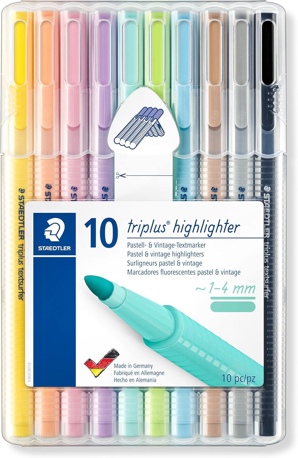 STAEDTLER 362 CSB10 Triplus Textsurfer Highlighter, 1-4mm Line Width - Assorted Pastel Colours (Pack of 10)