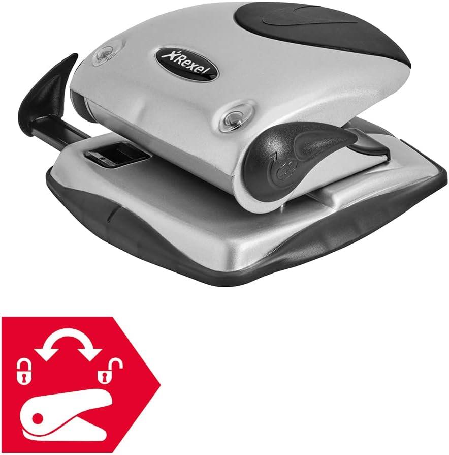 Rexel Precision 225 2 Hole Punch, 25 Sheet Capacity, Paper Alignment Indicator, Metal, Silver/Black, 2100743