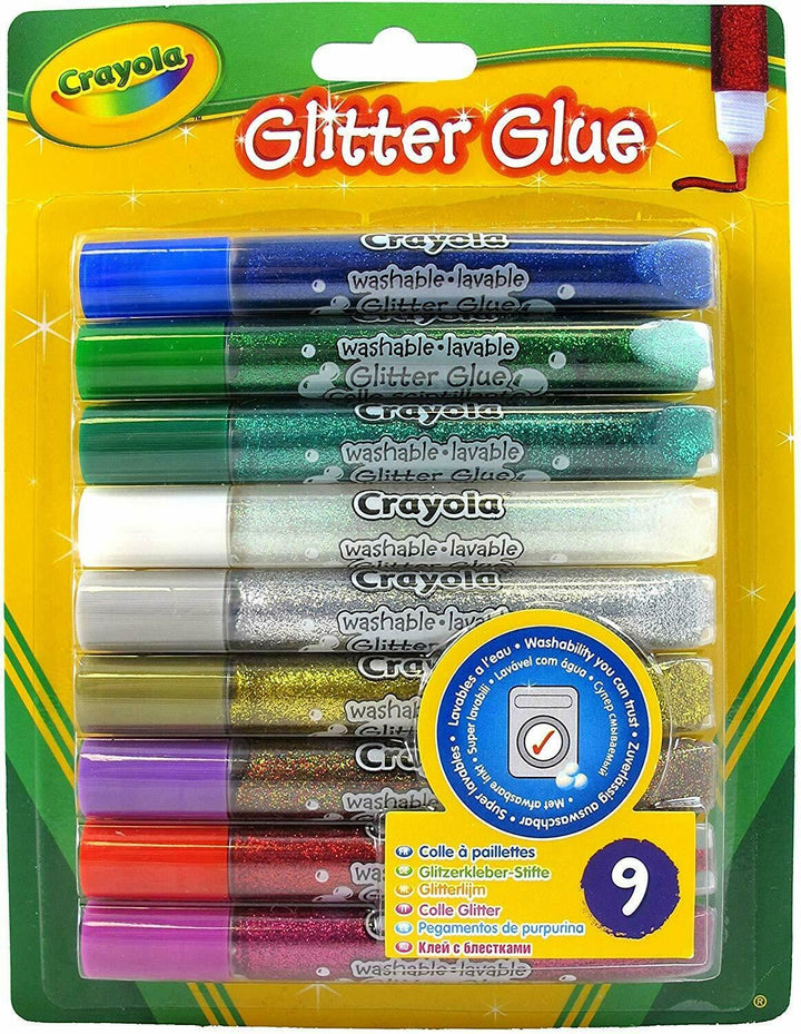 Crayola 9 Washable Glitter Glue Coloured Pens 3+