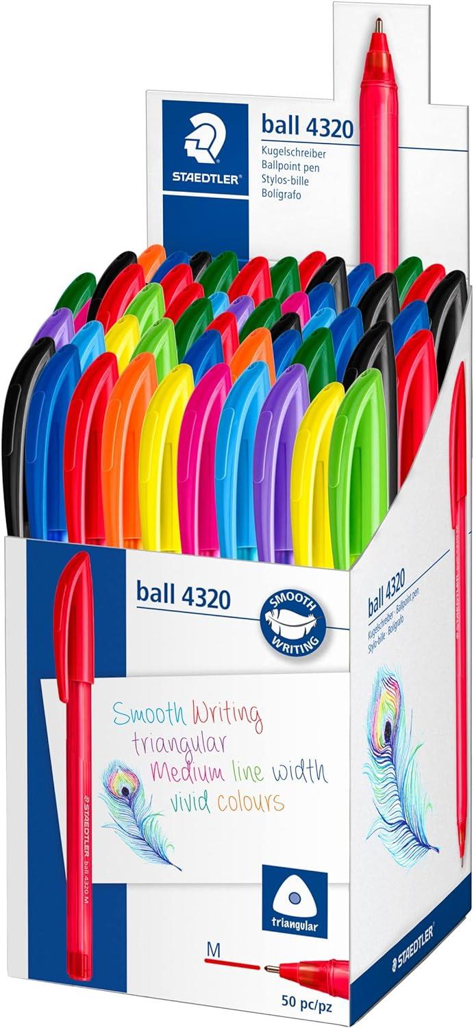 STAEDTLER 4320 MKP50 Stick Rainbow Ballpoint Pen - Assorted Colours (Tub of 50)